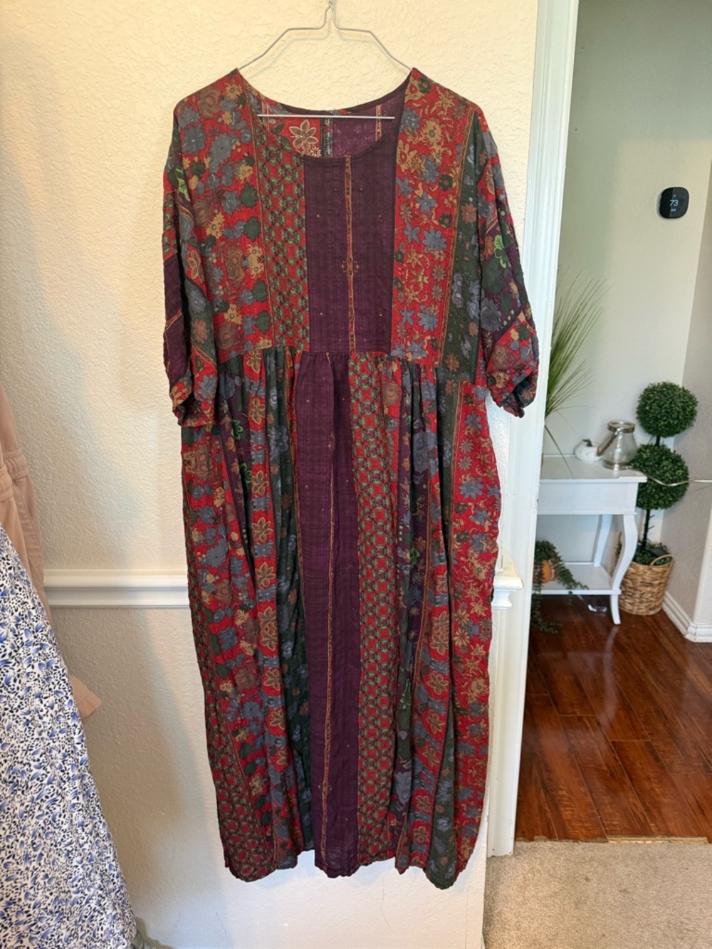 Bohemian vintage 3X Dress in Burgundy and Forest Green